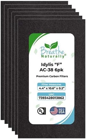 Breathe Naturally - Carbon Filters Compatible with Idylis F AC-38 Series Air Purifiers - Made for Idylis F AC-38/560885 Series - Made in USA - Odor Control for Air Purifiers(6 Pack Carbon Filter)