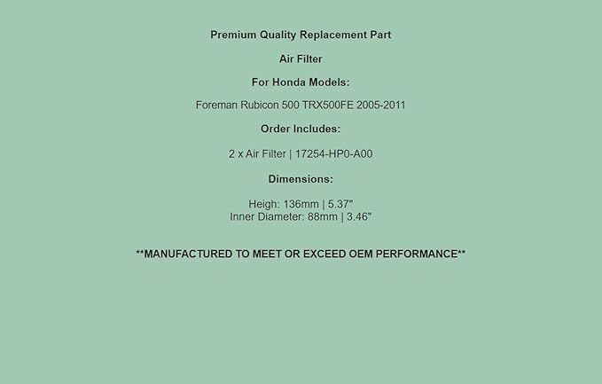 Replacement Air Filter Cleaner For Honda Foreman Rubicon 500 TRX500FE 2005-2011
