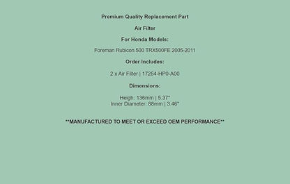 Replacement Air Filter Cleaner For Honda Foreman Rubicon 500 TRX500FE 2005-2011