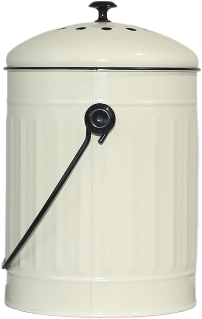Markson Compost Bin with Airflow Lid and Charcoal Filter 1.5 Gallon Metal Off-White