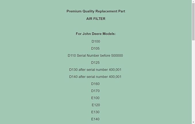 Replacement Air Filter Cleaner For John Deere X126 X135R X140 X145 X146R X155R X165 MIU14395