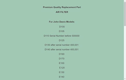 Replacement Air Filter Cleaner For John Deere X126 X135R X140 X145 X146R X155R X165 MIU14395
