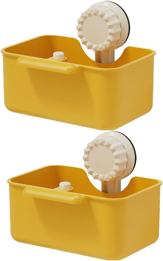 2Pcs Kitchen Sink Strainer Drainer Basket with Suction Cup,Food Waste Filter Basket,Sponge Brush Holder for Kit-chen Home,Efficient Kitchen Waste Management (Yellow)