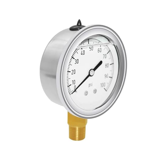 Joywayus Pressure Gauge 0-100 PSI Brass 1/4" NPT Male Thread Lower Mount, Glycerin Filled, Stainless Steel Case, Multiple Function