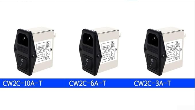 IEC Power Filter, Inlet Power Socket, IEC Socket Power Filter with Built-in Fuse and Rocker Switch, Noise Suppression, Compatible with CW2C-3A-T/CW2B-6A-T/CW2B-10A-T (CW2C-3A-T)