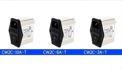 IEC Power Filter, Inlet Power Socket, IEC Socket Power Filter with Built-in Fuse and Rocker Switch, Noise Suppression, Compatible with CW2C-3A-T/CW2B-6A-T/CW2B-10A-T (CW2C-3A-T)