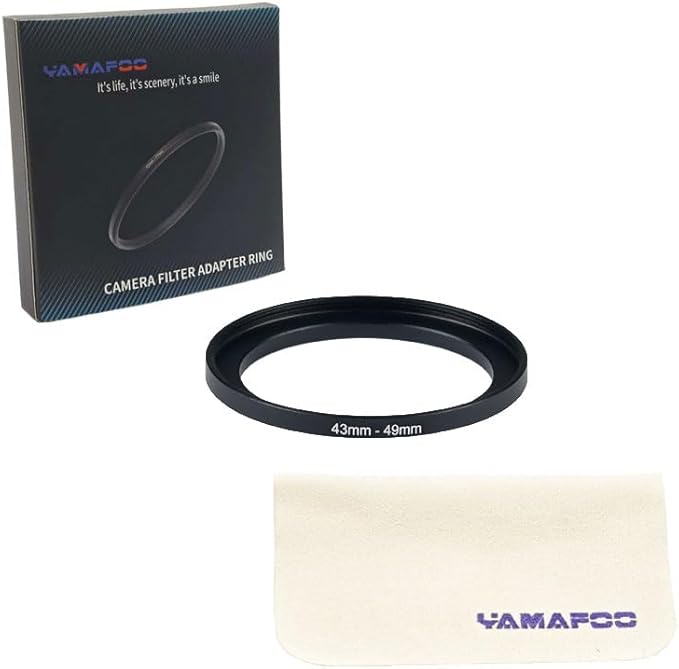 YAMAFOO 43mm to 49mm Step-Up Ring/Step Down Rings Filter Adapter for All Brands UV ND CPL Metal Ring Step-Up Rings Adapter Filter,Black (43-49)