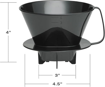 Fino Pour-Over Coffee Brewing Filter Cone, Number 4-Size, Black, Brews 8 to 12-Cups