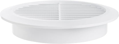 White 5" Inch Round Ventilation Grille with Screen mesh. (Duct 5Ø / Grille 6Ø) Ventilation Applications. Indoor and Outdoor Vent Cover. Available 3 Sizes / 4 Colors.
