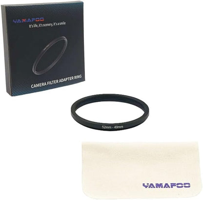 YAMAFOO 52mm to 49mm Step-up Ring/Step Down Rings Filter Adapter for All Brands UV ND CPL Metal Ring Step-Up Rings Adapter Filter, Black (52-49)