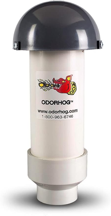 OdorHog Mushroom Cap Vent Stack Pipe Filter 4 Sizes PVC Slip On, Removes Outdoor and Sewer Odor Problems (2.0-inch)