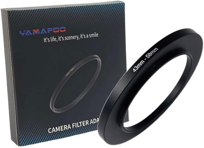 YAMAFOO 43mm to 58mm Step-Up Ring/Step Down Rings Filter Adapter for All Brands UV ND CPL Metal Ring Step-Up Rings Adapter Filter,Black (43-58)
