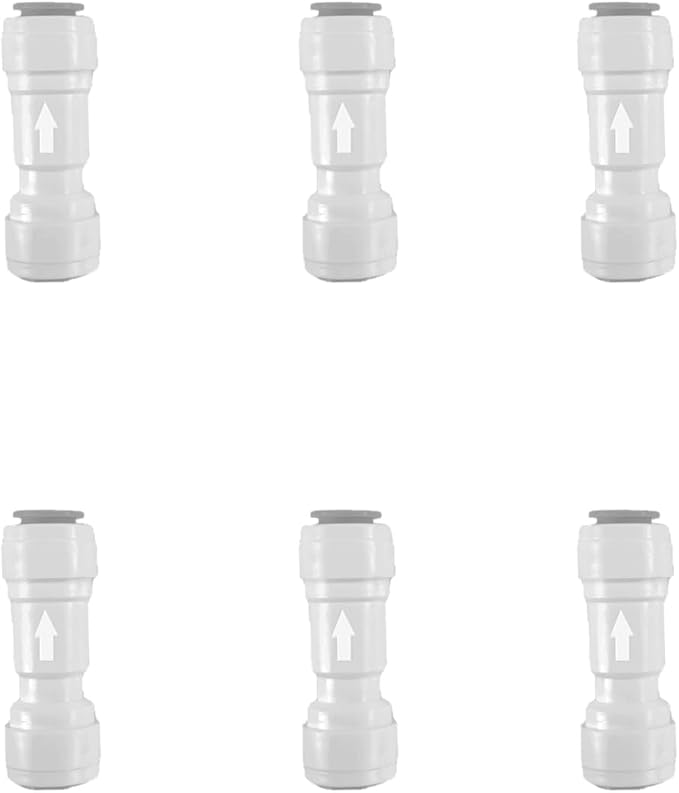 NSF 1/4" One Way Check Valve for Water Line 1/4" Reverse Osmosis Water Filter Push to Connect RO Fittings, Plastic Quick Connect Check Valve (6 pcs)