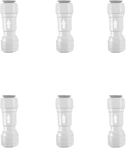 NSF 1/4" One Way Check Valve for Water Line 1/4" Reverse Osmosis Water Filter Push to Connect RO Fittings, Plastic Quick Connect Check Valve (6 pcs)