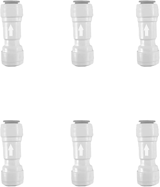 NSF 1/4" One Way Check Valve for Water Line 1/4" Reverse Osmosis Water Filter Push to Connect RO Fittings, Plastic Quick Connect Check Valve (6 pcs)