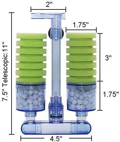 Multi Layer Filter Media Biochemical Dual Sponge Filter for Betta Fry Aquarium Fish Tank Up to 50 Gallon (2-Pack)