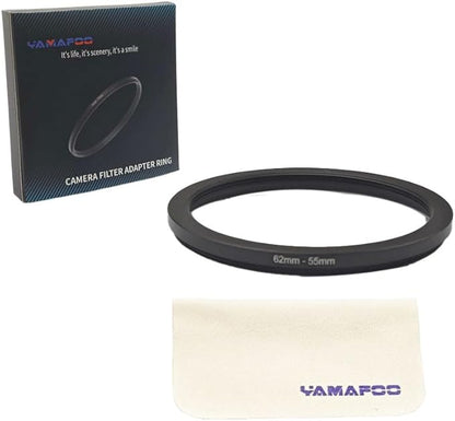 YAMAFOO 62mm to 55mm Step-Up Ring/Step Down Rings Filter Adapter for All Brands UV ND CPL Metal Ring Step-Up Rings Adapter Filter,Black (62-55)