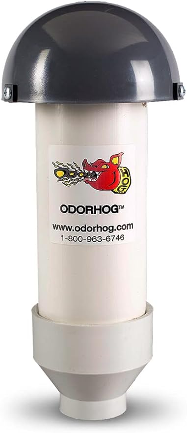 OdorHog Mushroom Cap Vent Stack Pipe Filter 4 Sizes PVC Slip On, Removes Outdoor and Sewer Odor Problems (1.5-inch)