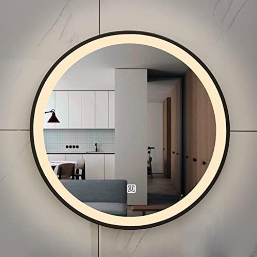 Bathroom Mirror Round Illuminated LED Light Bathroom Mirror,Wall Mounted Mirror with Demister Pad,Backlit Makeup Mirror with Touch Control,Touch Dimmable Switch Color Temperature Change (60cm/23.6in)
