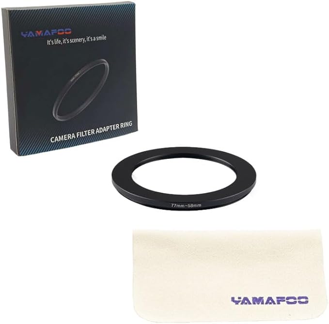 YAMAFOO 77mm to 58mm Step-Up Ring/Step Down Rings Filter Adapter for All Brands UV ND CPL Metal Ring Step-Up Rings Adapter Filter,Black (77-58)