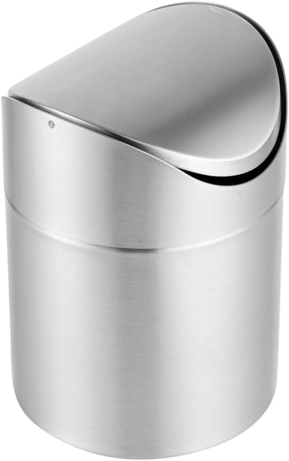 Restaurantware RW Clean 0.4 Gallon Countertop Garbage Can 1 Compact Mini Trash Bin - Swing Top Lid Avoids Rust & Stains Stainless Steel 201 Tabletop Garbage Can For Kitchens & More