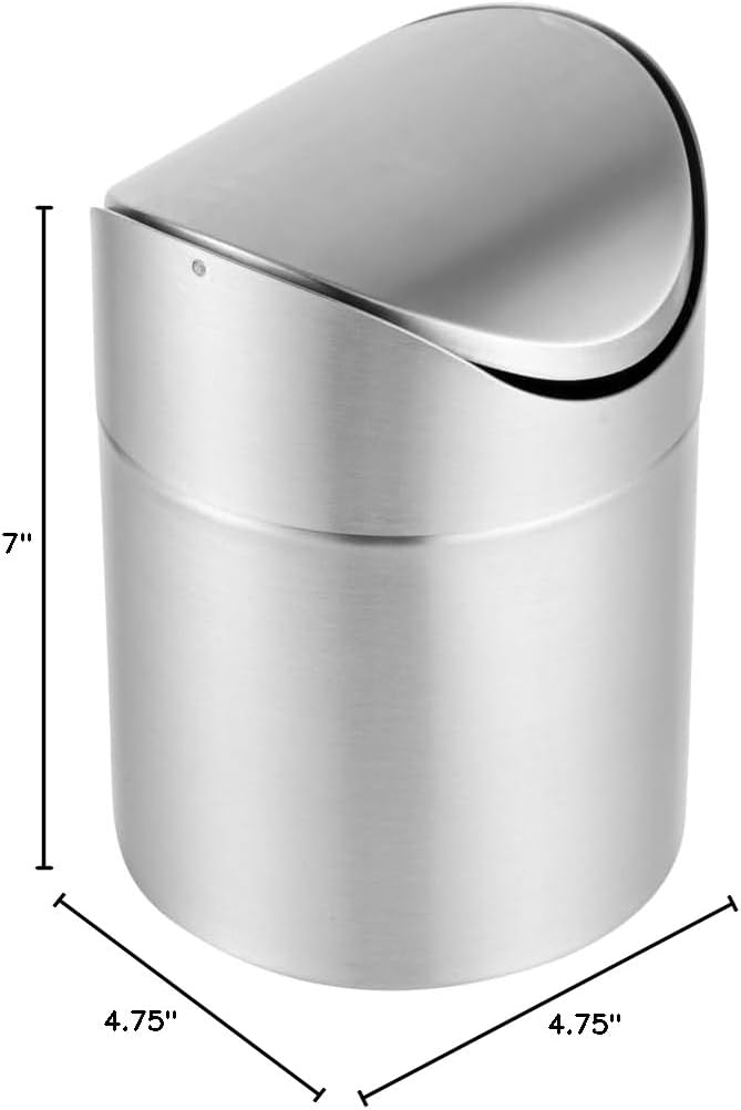 Restaurantware RW Clean 0.4 Gallon Countertop Garbage Can 1 Compact Mini Trash Bin - Swing Top Lid Avoids Rust & Stains Stainless Steel 201 Tabletop Garbage Can For Kitchens & More