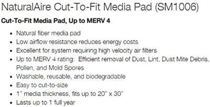 NaturalAire SM1006 Cut-to-Fit Synthetic Air Filter, MERV 4, 20 x 30 x 1-Inch, 6-Pack, Color may vary