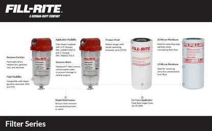 Fill-Rite F1810PC1 1" 18 GPM (68 LPM) 10 Micron Particulate Fuel Filter with Drain (Clear Bowl)