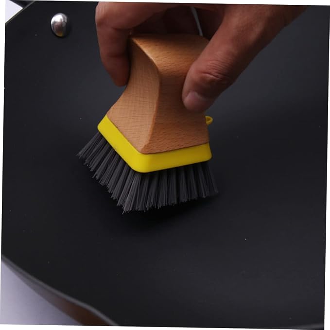 Natural Wood Handle Sponge Scrubber Tile Scrubber Brush Cleaner Kitchen Cleaning Tools Safe Odorless