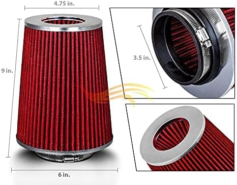 RED 3.5" 89 mm Inlet Truck Air Cone Replacement Performance Washable Clamp-On Dry Air Filter (8" Tall)