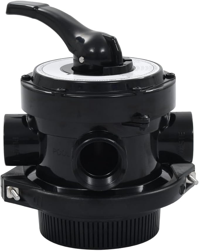 vidaXL 4-way Multiport Valve for Pool Sand Filter - 1.5” Fitting Connectors, ABS Material, With Pressure Gauge - Top-mount - Easy-to-use Lever-action Handle - Black