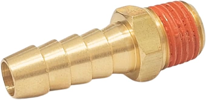2 Pack Brass Air Hose Barb Fittings Adapter Set, 3/8 Inch Barb to 1/4 Inch NPT Male Pipe, Air Hose Repair Kit Connectors with Sealant