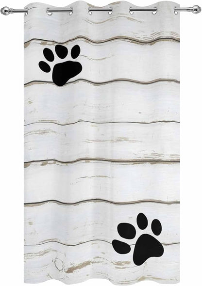 Wood Grain Outdoor Curtains for Patio Claws Animals Wooden White Waterproof Outside Curtains with Grommet Top Weatherproof Curtain for Cabana Pergola Gazebo, 1 Panel, 54" W x 84" L