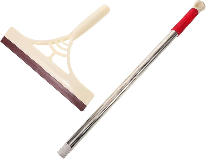 Multifunction Floor and Window Squeegee Broom with Long Handle, Dry and Wet Glass Cleaner Scraper for Shower, Tile, Car Windows, Khaki