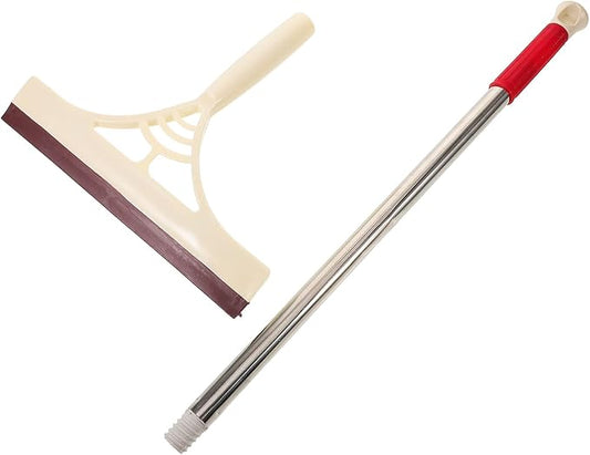 Multifunction Floor and Window Squeegee Broom with Long Handle, Dry and Wet Glass Cleaner Scraper for Shower, Tile, Car Windows, Khaki