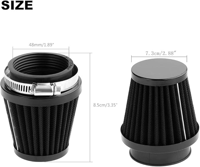 Mtsooning 48mm Motorcycle Air Filter, Clamp-on Intake Pod Cleaner Filter Replacement for Motorcycle ATV Dirt Pit Bike Go Kart 50-110cc