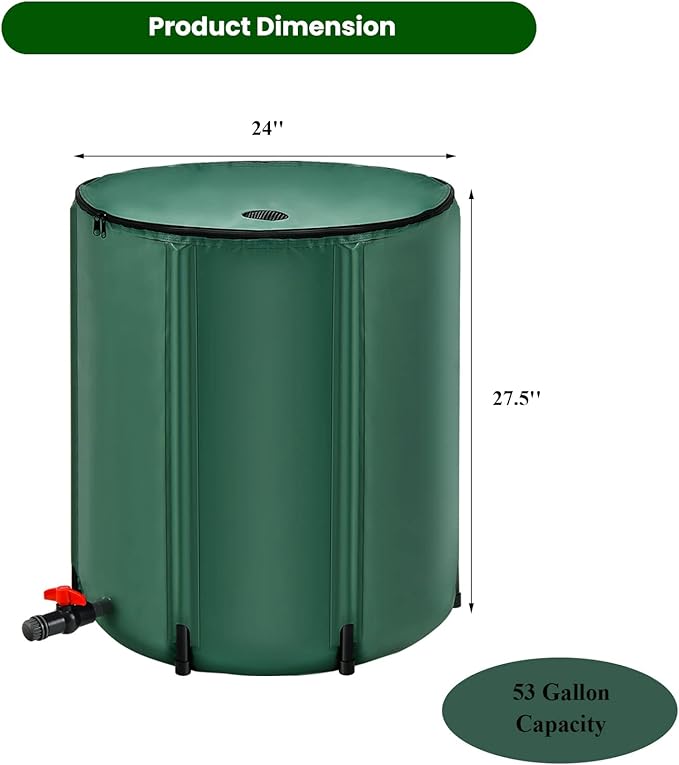 Goplus 53 Gallon Collapsible Rain Barrel, Portable Rain Barrels to Collect Rainwater from Gutter, Rainwater Collection System, Water Storage Tank Catcher Container with Filter Spigot