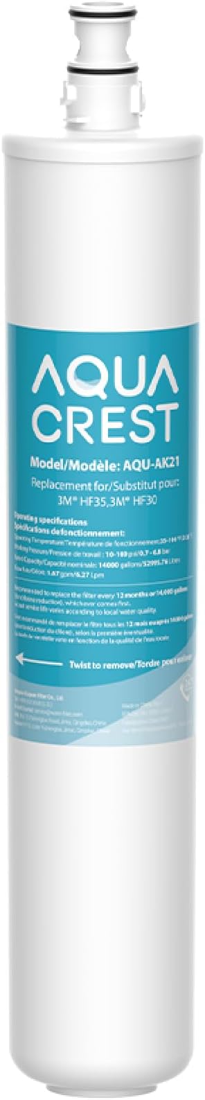 AQUA CREST AK21 Under Sink Water Filter, Replacement for 3M® HF30/ HF35/ HF30-S/ HF30-MS/ HF35-MS, Reduces 99% of Chlorine, Bad Taste & Odor, Replacement for 3M® Water Filter, 12 Months
