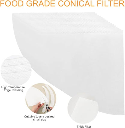 25 Pack 10" Deep Fryer Oil Filters Non Woven Cooking Oil Cones Strainer Maple Syrup Beeswax Filter Disposable White Grease Kitchen Filters for Hotels Restaurants Cafes Food Trucks