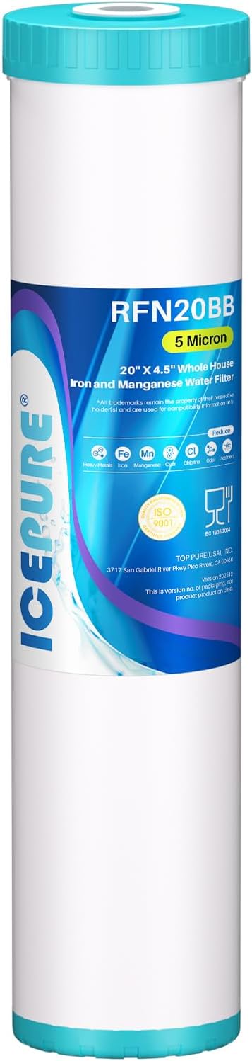 ICEPURE 5 Micron 20" x 4.5" RFN20BB Whole House Iron & Manganese Reduce Water Filter Replacement for FM25B, RFFE20-BB, CFRFFE-20BB, 1 Pack