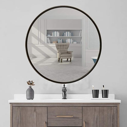 Round LED Bathroom Mirror Demister Pad IP44 Vanity Large Mirror Cold Light Dressing Wall Mirror (Color : Cold Light Size : 60cm) (Black 80cm)