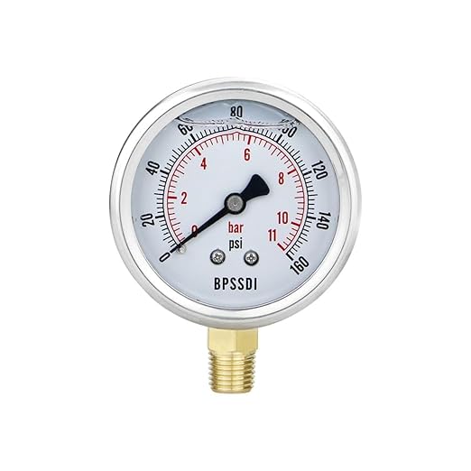 0-160 Psi Lead-Free Glycerin Liquid Filled Low Pressure Gauge, 2.5" Dial Size, 1/4" G Lower Mount, 304 Stainless Steel Case, for Water Pipe, HVAC, Water Oil Air Pressure Test