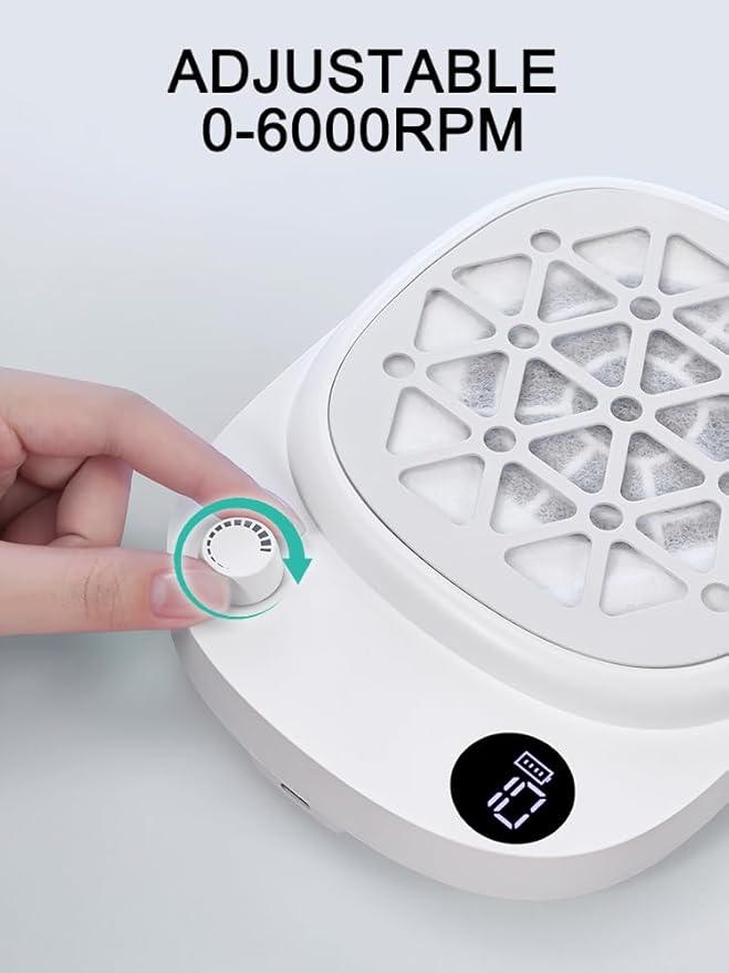Rechargeable Nail Dust Collector Nail Tech, Compact Vacuum Fan Dust Collector for Nails, Cordless Dust Suction Machine Manicure Pedicure Tool for Acrylic Nail Polishing, 30PCS Filter Papers