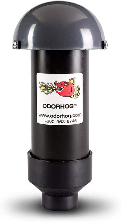 OdorHog Vent Stack Pipe Filter 4 Sizes, Black ABS with Mushroom Cap, Removes Outdoor Septic and Sewer Odors (1.5-inch)