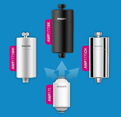 Philips Water in-Line Shower Filter, 50 000 L Filtration Capacity, Black, Reduces Chlorine by up to 99%, Easy to Install, fits All Standard Hoses and taps