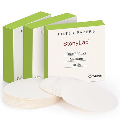 stonylab Quantitative Filter Paper Circles, 3-Box 74 mm Diameter Cellulose Filter Paper with 20 Micron Particle Retention Medium Filtration Speed, Set of 3 x 100 Pcs