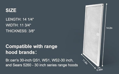 BPS1FA30 Range Hood Grease Filter 11-3/4" x 14-1/4"(2-Pack) Aluminum Filter Compatible with Bro.an Nu.Tone Allure Range Hood filter,Replaces 99010299 99010305 S99010305 AP3378953 by oneket