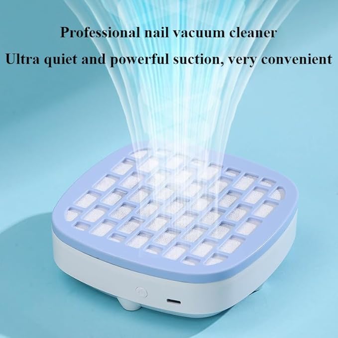 Mini Nail Dust Collector & Extractor Fan - Low Noise Portable Vacuum for Nail Drilling and Polishing, Compact Design with Magnetic Filter Cover for Home Salon (BLUE)