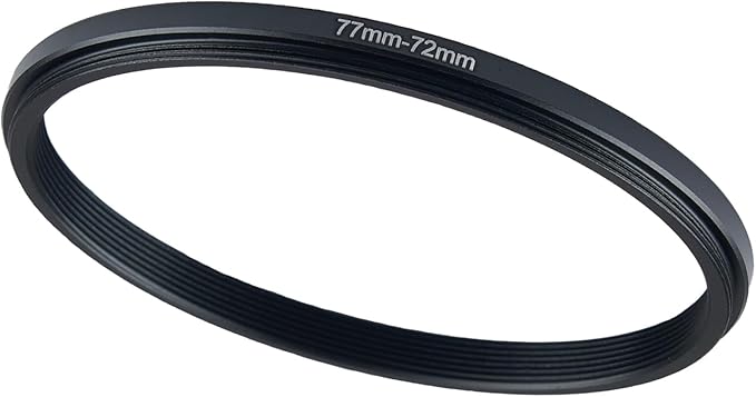77mm to 72mm Step Up Ring Filter Adapter Black Metal Step up Adapter Rings Compatible with All Brand UV CPL ND Camera Lens Filter Step Down Ring (77mm-72mm)