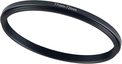 77mm to 72mm Step Up Ring Filter Adapter Black Metal Step up Adapter Rings Compatible with All Brand UV CPL ND Camera Lens Filter Step Down Ring (77mm-72mm)